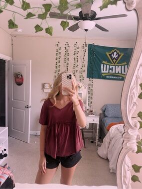 SO Burgundy V-Neck Top